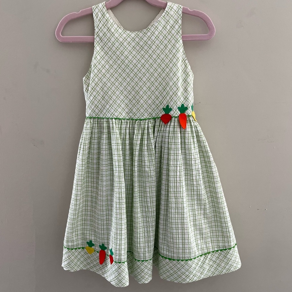 Florence Eiseman Green Seersucker Vegetable Motif Dress Sz 4